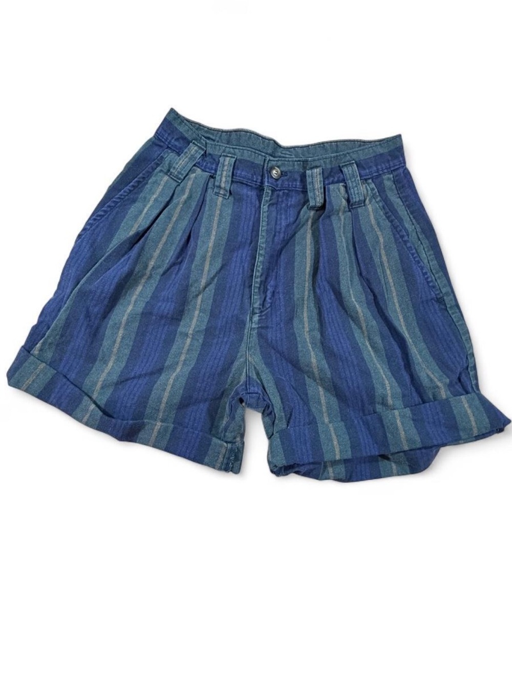 Vintage 90s BP Nordstrom Blue Striped High Rise Pleated Cuffed Shorts Size 5